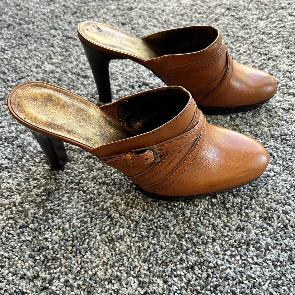 Enzo‎ Elegant Brown Heeled Mules